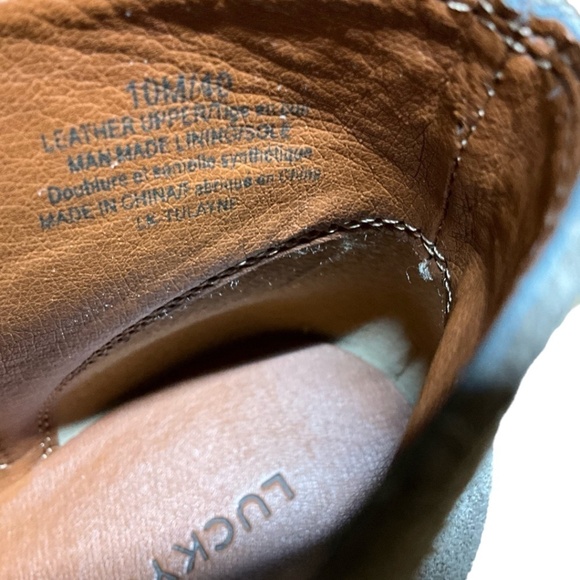 LUCKY BRAND Genuine Suede Leather Beige Ankle Booties Stacked 2.5” Heel US Sz 10 - Picture 8 of 10